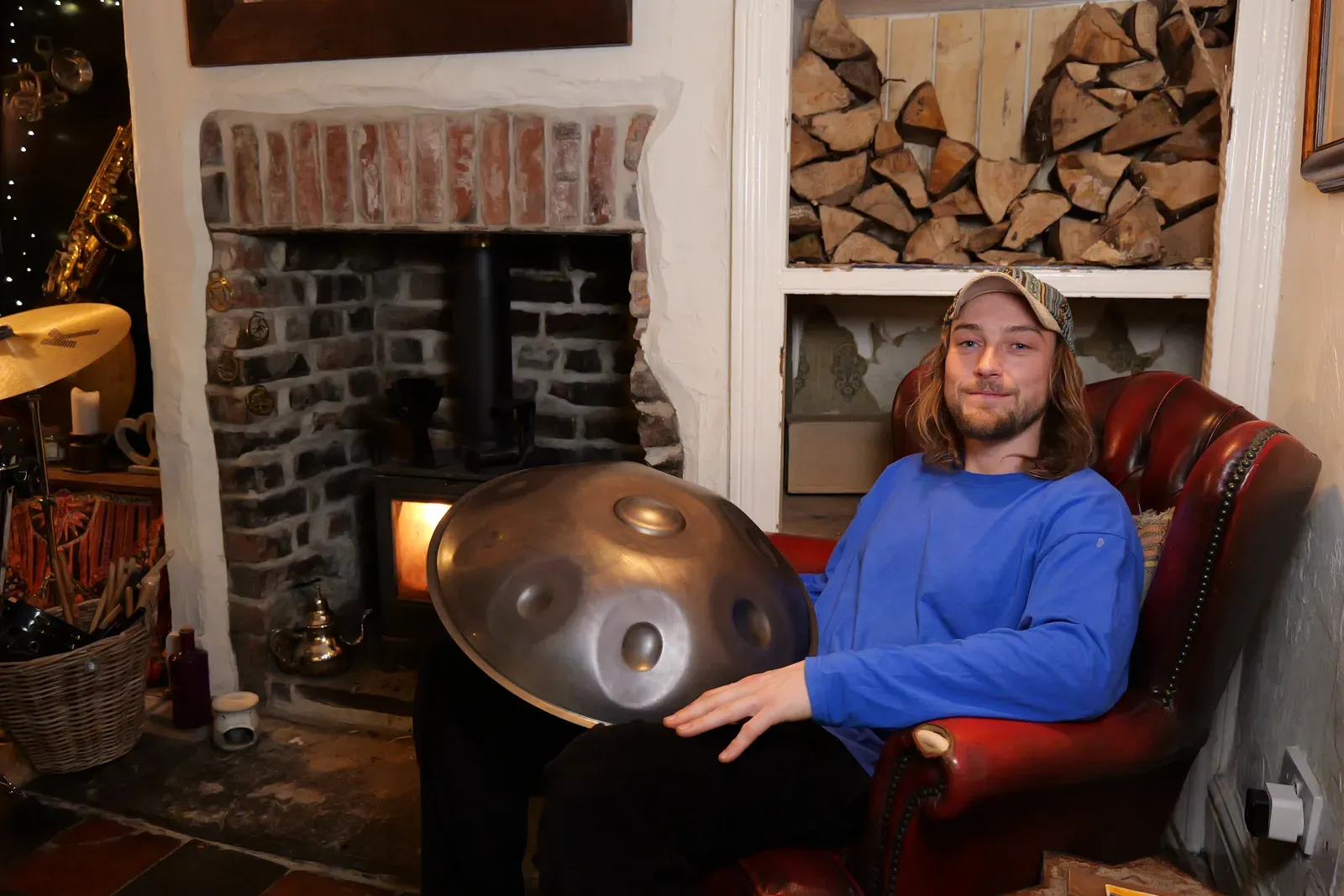 Joe playing handpan outdoors